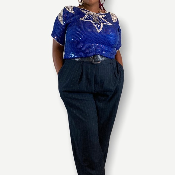 Vintage Sequin Royal Blue Top - Picture 7 of 10